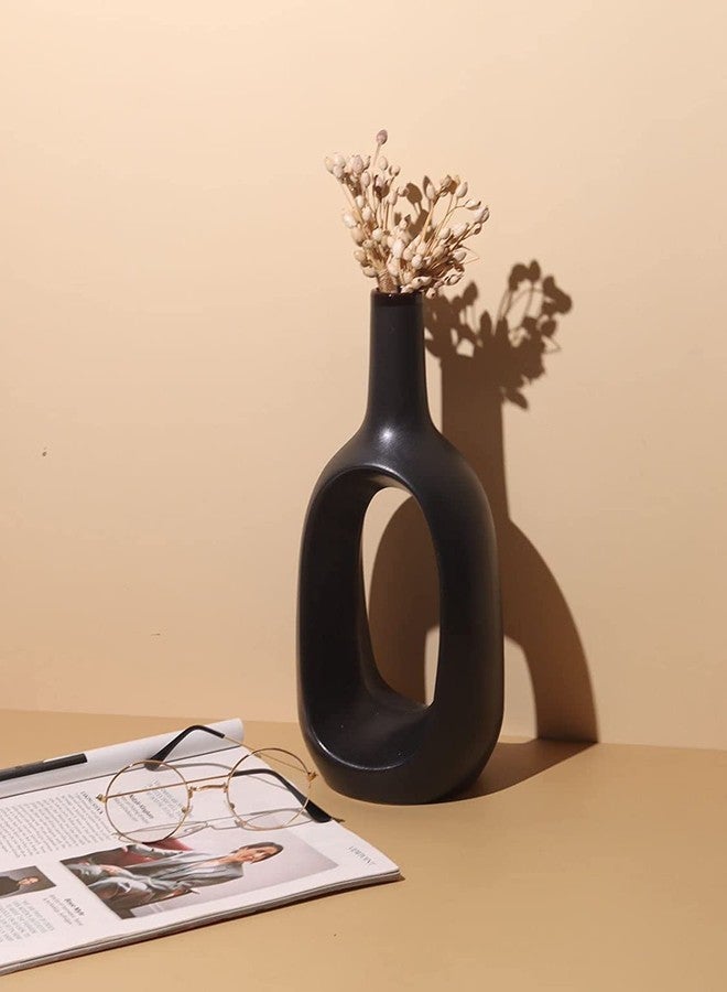 Craftribal Minimalist Ceramic Hollow Flower Vase Set, Matte Finish, 12 Inches, Combo of 2 Pcs (Black & White) - Image 2